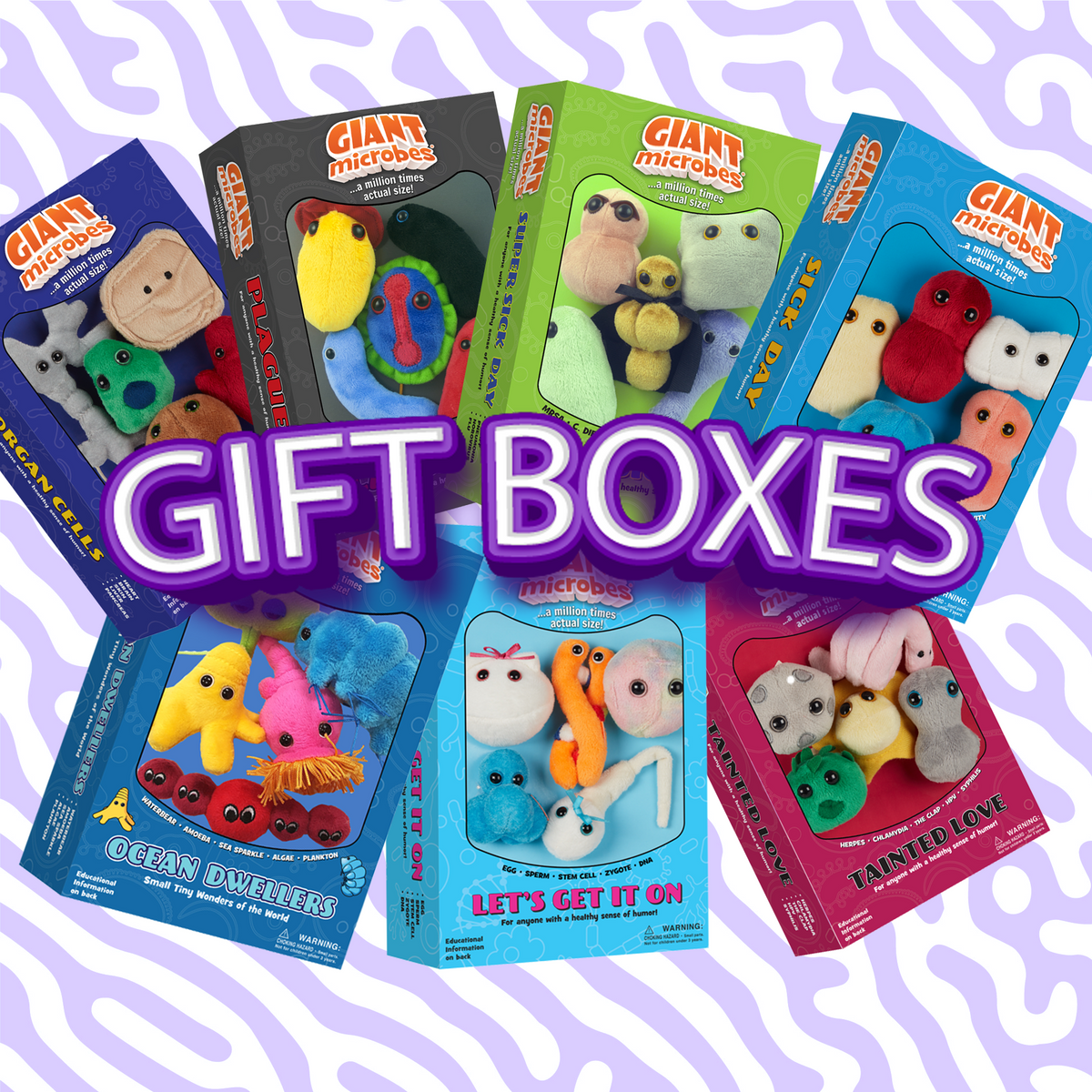 Giantmicrobes - Confezione Regalo Tainted Love, 5 Mini Peluche Di Microbi: Herpes, Clamidia, Sifilide, HPV, The Clap